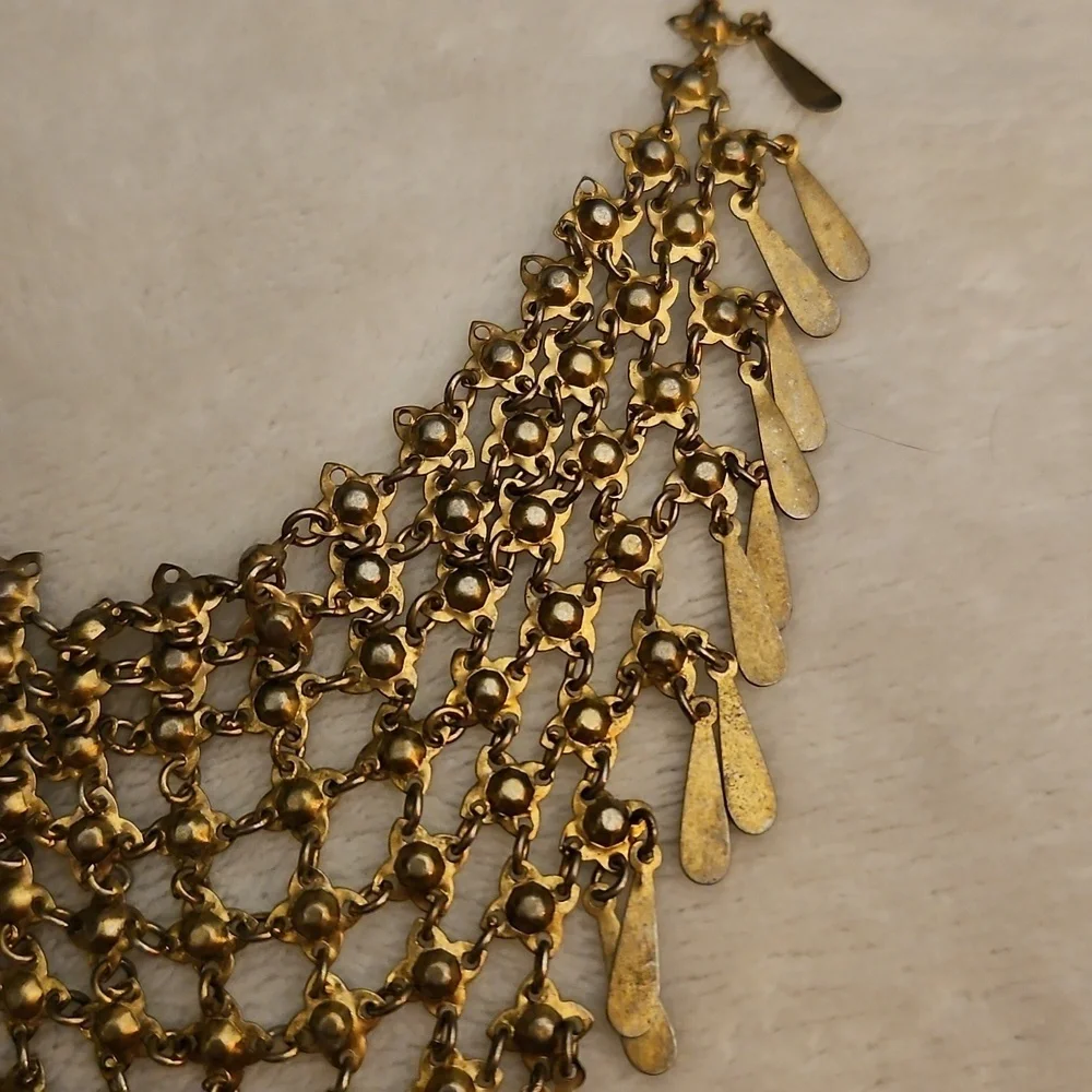 Antique Chainmaille V-Shape Fringe Bib Festival Necklace